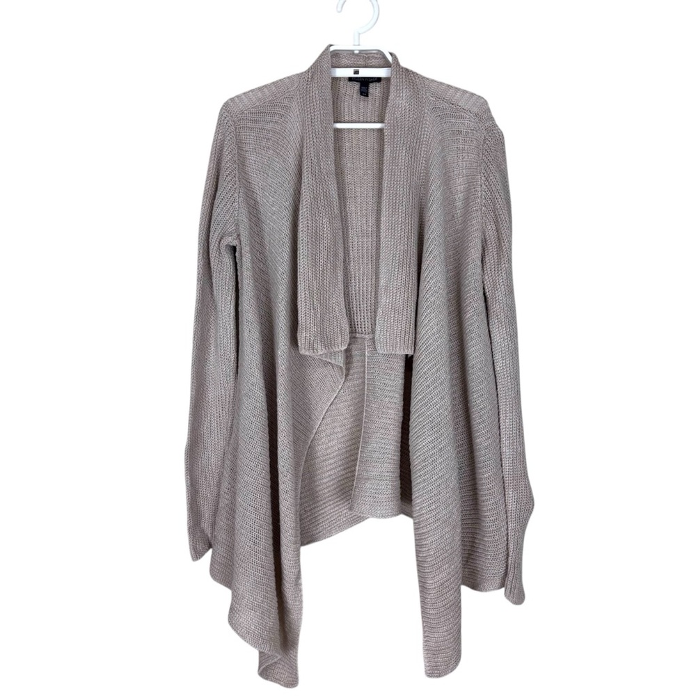 Eileen Fisher Organic Linen Knit Open Front Draped Cardigan Beige Womens Small